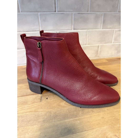 Copper Key Booties Rue Red Leather Side Zip Block Heel Size 10 New Without Box - Picture 1 of 8
